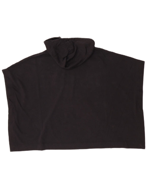 Dkny Womens Hooded Poncho Graphic Vest Top UK 6 XS Black Cotton