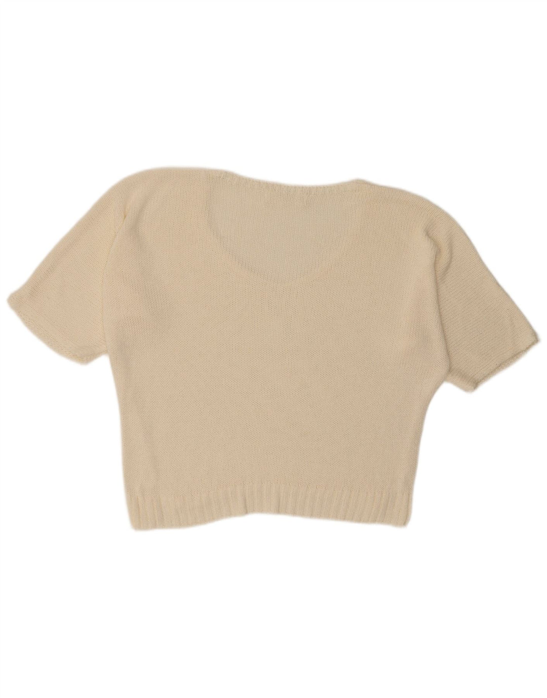 Zara Womens Short Sleeve V-Neck Jumper Sweater UK 14 Medium Off White