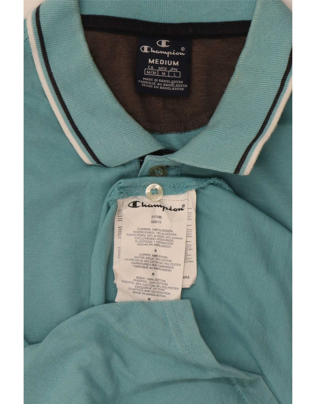 Champion Mens Polo Shirt Medium Blue Striped Cotton
