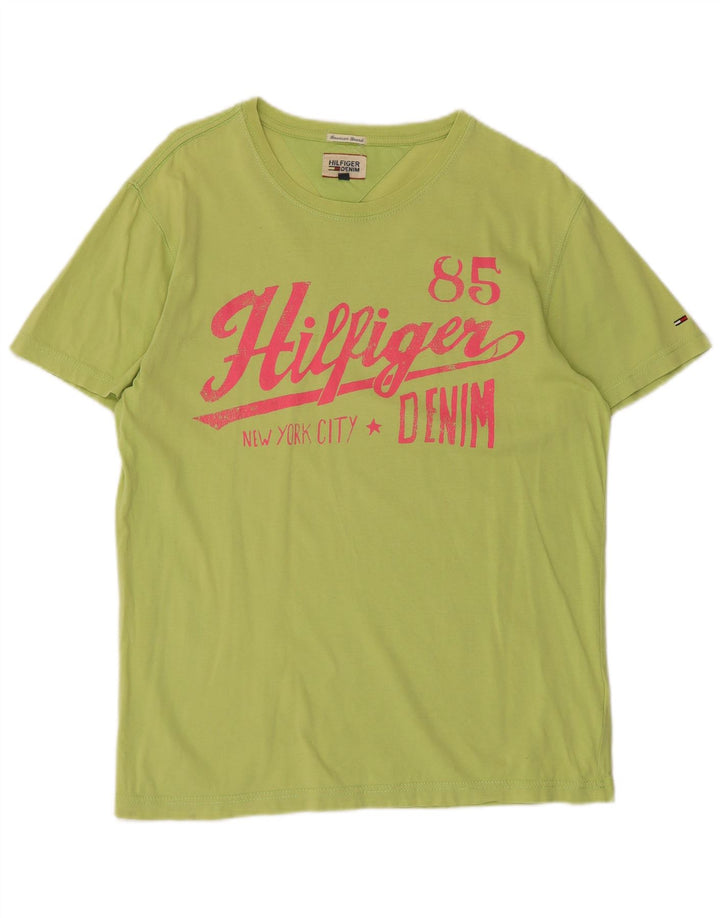 TOMMY HILFIGER Mens Graphic T-Shirt Top Medium Green Cotton