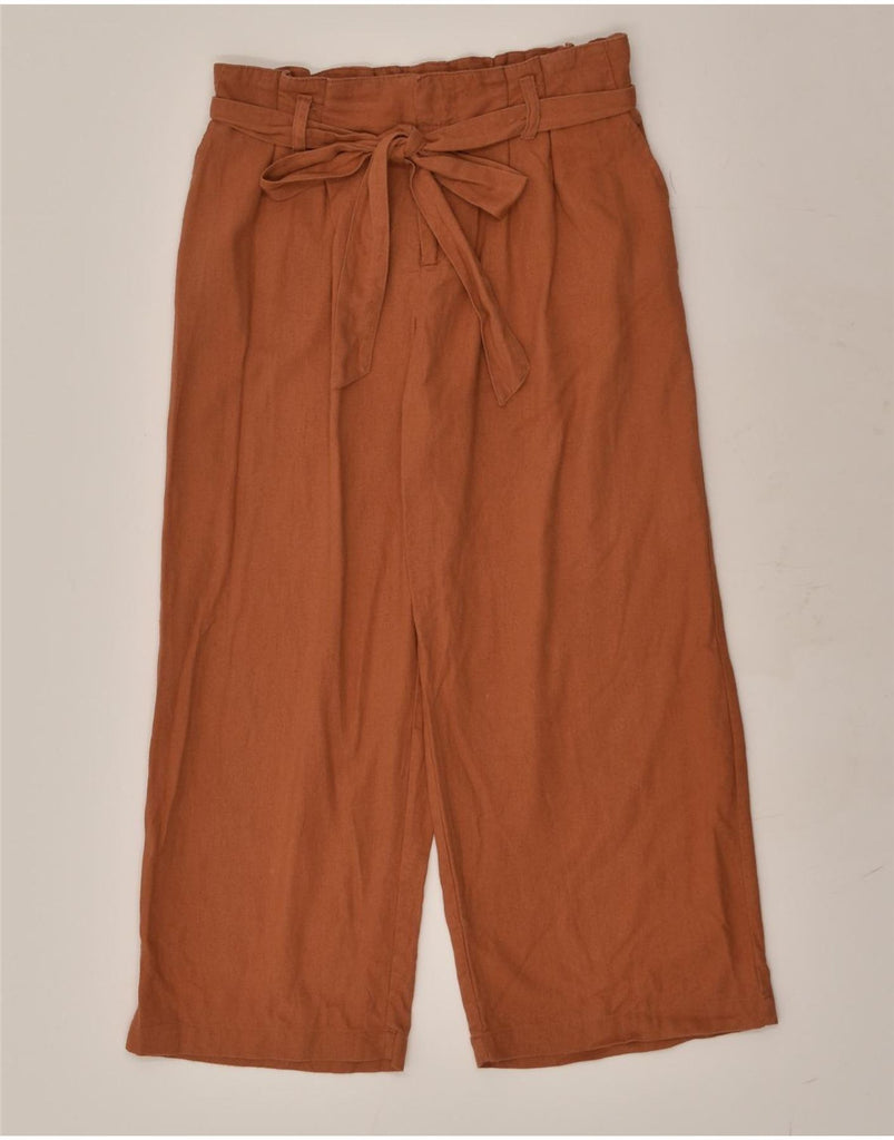 FAT FACE Womens Wide Leg Chino Trousers UK 10 Small W27 L23 Brown Linen | Vintage Fat Face | Thrift | Second-Hand Fat Face | Used Clothing | Messina Hembry 