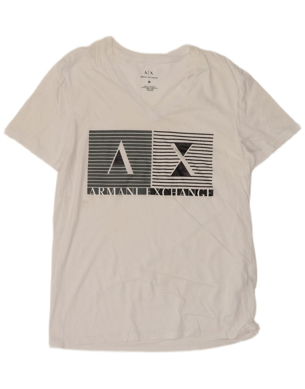 Armani Exchange Mens Graphic T-Shirt Top Medium White Cotton