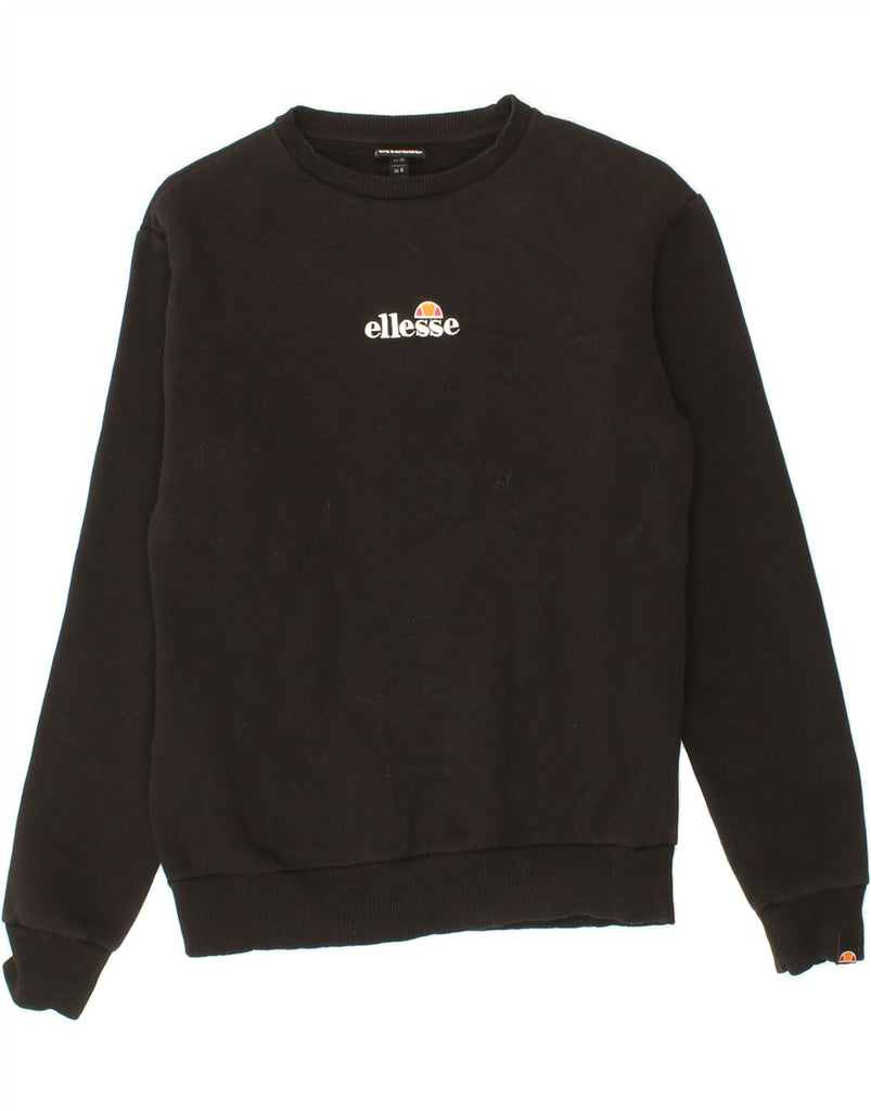 ELLESSE Womens Oversized Graphic Sweatshirt Jumper UK 8 Small Black Cotton Vintage Ellesse and Second-Hand Ellesse from Messina Hembry 