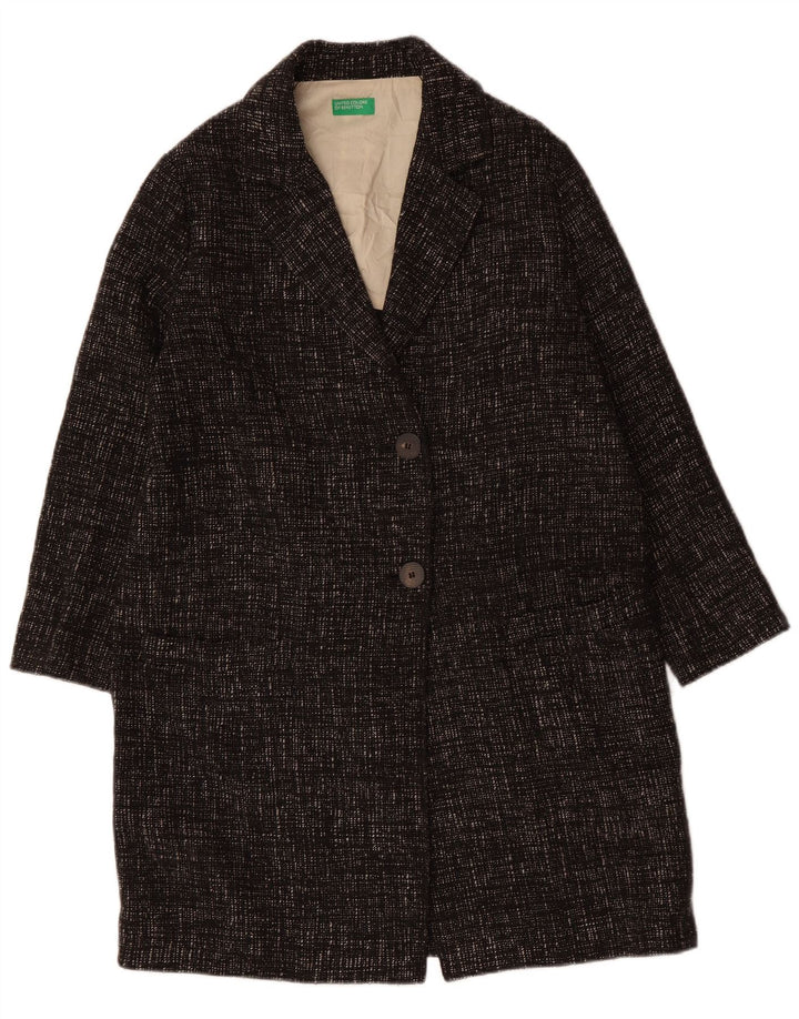 BENETTON Womens Overcoat IT 44 Medium Black Flecked Polyester