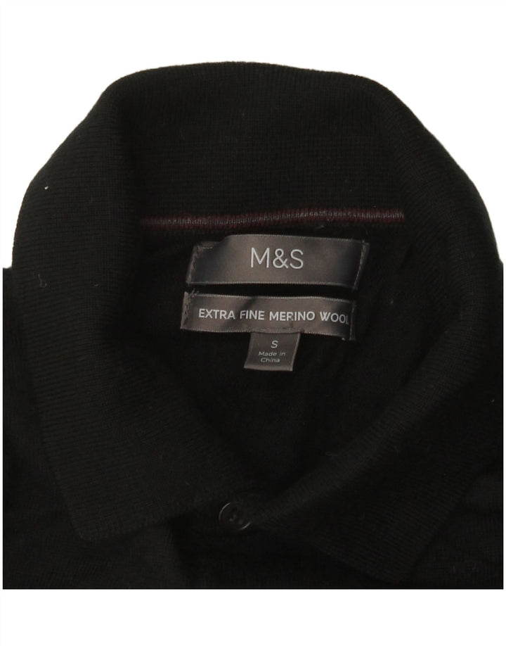 Marks & Spencer Mens Polo Neck Jumper Sweater Small Black Merino Wool