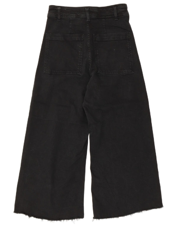 Zara Womens Capri High Waist Wide Leg Jeans US 34 2XS W24 L22 Black Cotton