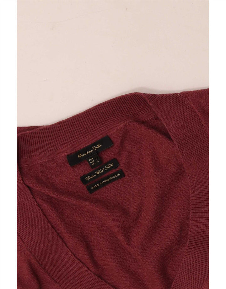 Massimo Dutti Womens V-Neck Jumper Sweater Large Maroon Cotton