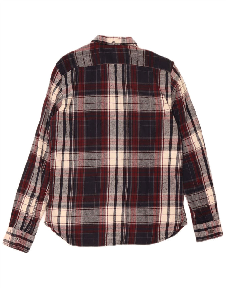 French Connection Mens Flannel Shirt Medium Burgundy Check Cotton