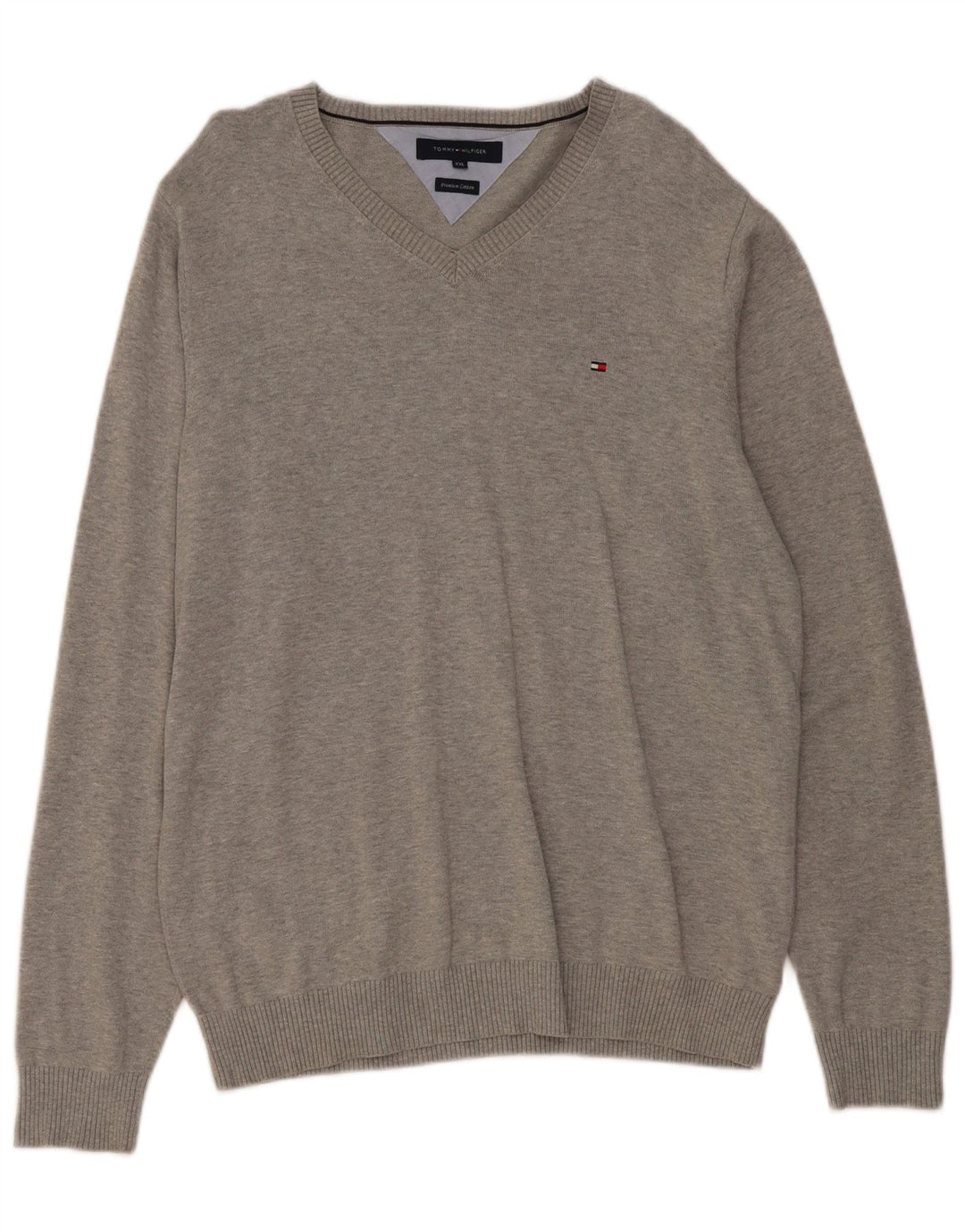 TOMMY HILFIGER Mens V-Neck Jumper Sweater 2XL Grey Cotton