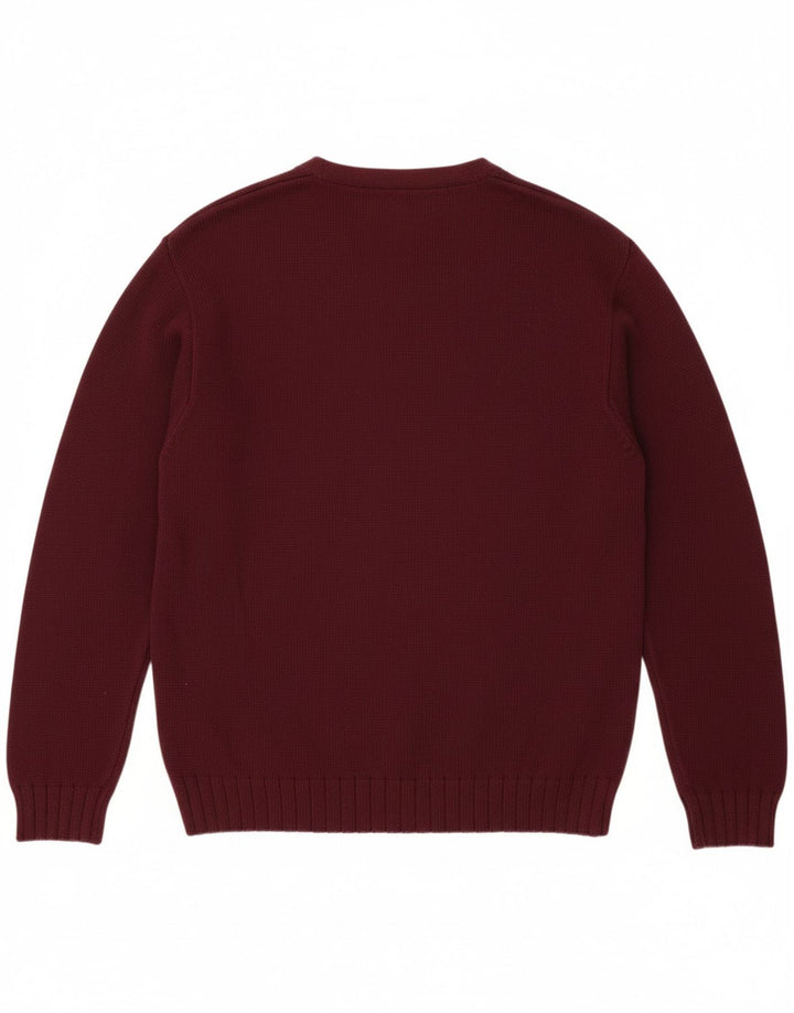 TOMMY HILFIGER Mens V-Neck Jumper Sweater XL Burgundy Cotton