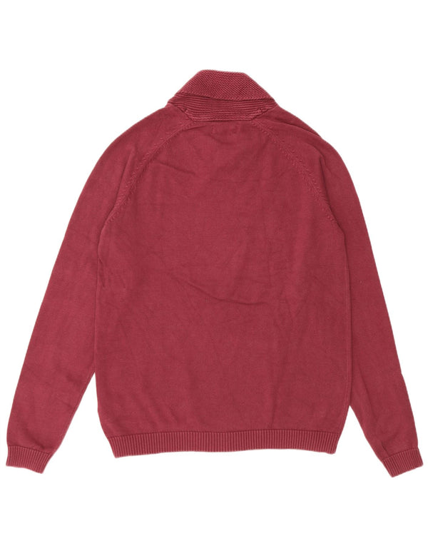 JACK & JONES Mens Shawl Neck Jumper Sweater Medium Burgundy Cotton