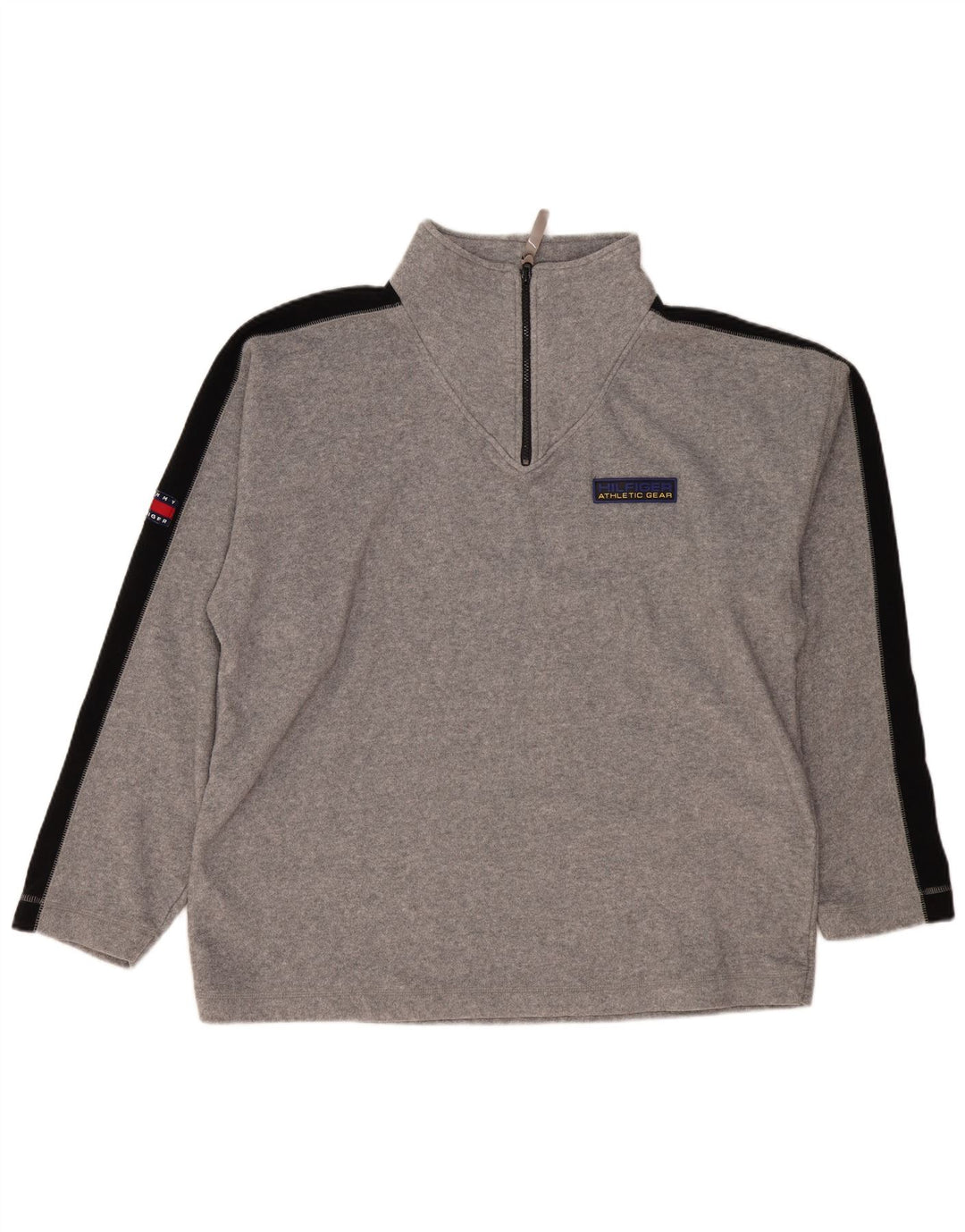 Tommy Hilfiger Mens Zip Neck Fleece Jumper 2XL Grey Colourblock Polyester