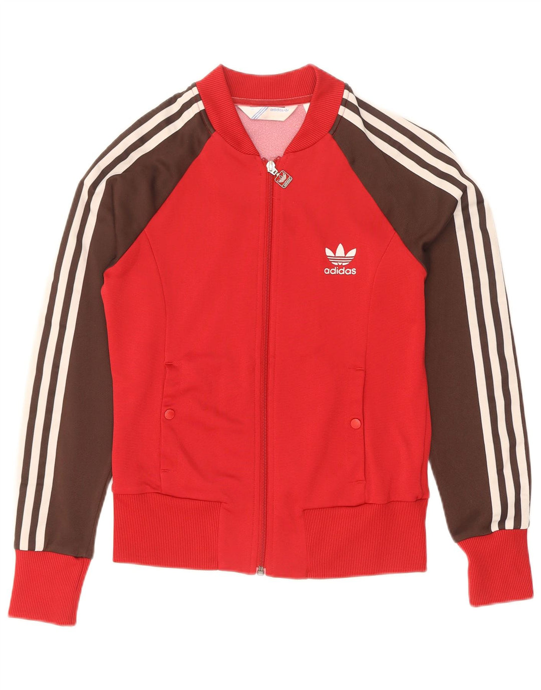 Adidas Womens Tracksuit Top Jacket IT 38 XS Red Colourblock Polyamide