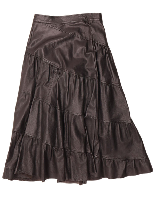Vintage Womens Leather Tiered Skirt IT 42 Medium W26 Black
