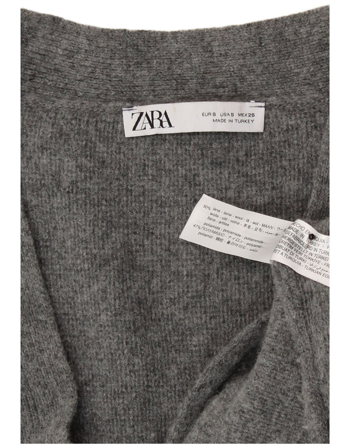 Zara Womens Oversized Cardigan Sweater UK 10 Small Grey Wool