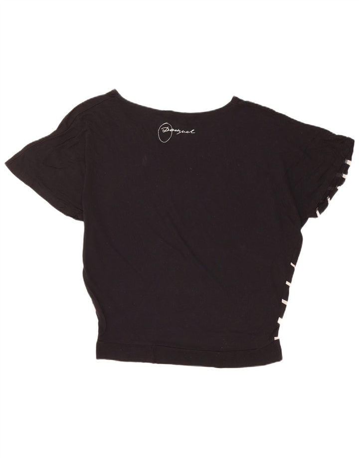 DESIGUAL Womens Oversized Graphic T-Shirt Top UK 14 Medium Black Floral