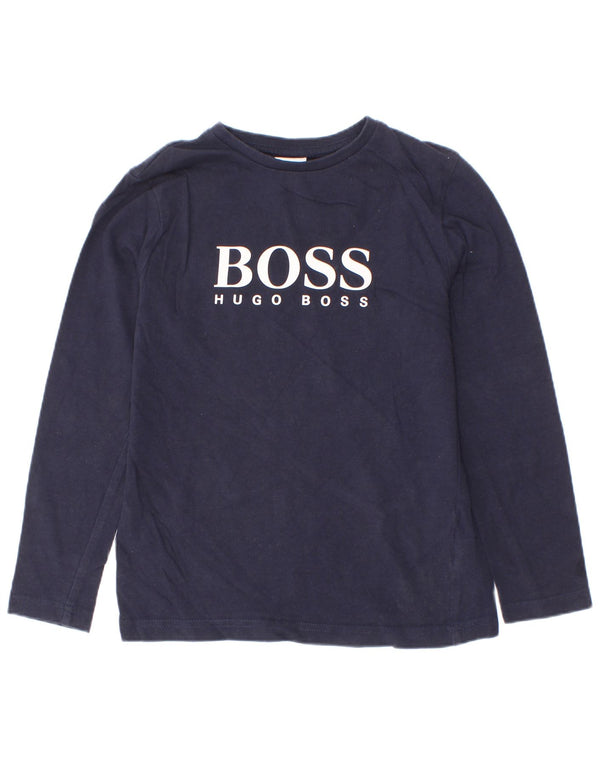 Hugo Boss Boys Graphic Top Long Sleeve 7-8 Years Navy Blue Cotton