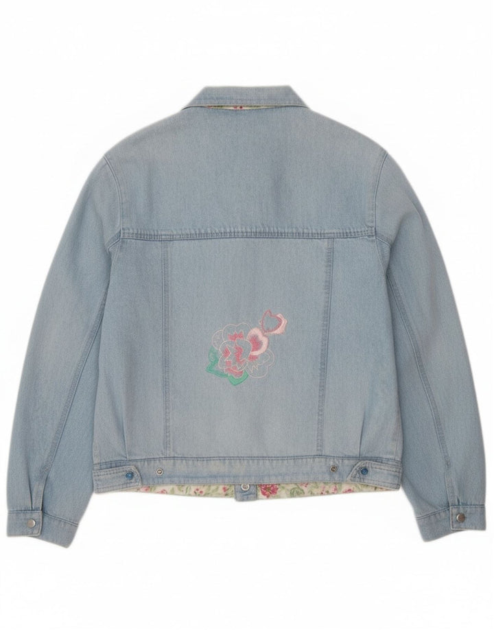Vintage Womens Graphic Denim Jacket IT 44 Medium Blue Floral