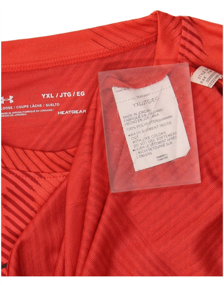 UNDER ARMOUR Boys Heat Gear Graphic T-Shirt Top 13-14 Years Red Striped