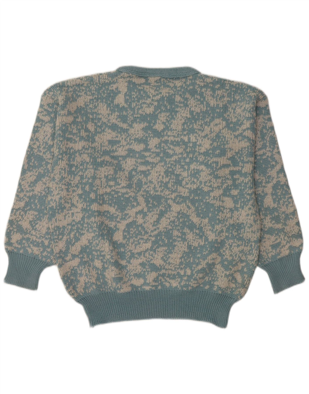 Vintage Womens Abstract Pattern Crew Neck Jumper Sweater UK 16 Large Blue