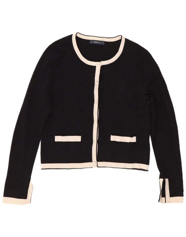 Zara Womens Crop Cardigan Sweater UK 10 Small Black Colourblock
