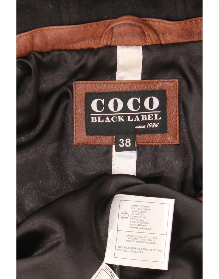 Vintage Womens Hooded Biker Jacket EU 38 Medium Brown Colourblock