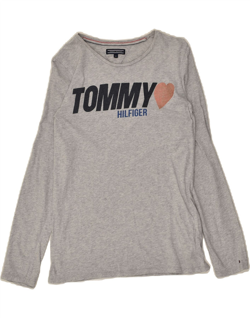 TOMMY HILFIGER Girls Graphic Top Long Sleeve 11-12 Years Grey Cotton | Vintage Tommy Hilfiger | Thrift | Second-Hand Tommy Hilfiger | Used Clothing | Messina Hembry 