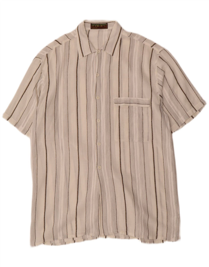 Vintage Mens Short Sleeve Shirt Medium Off White Striped