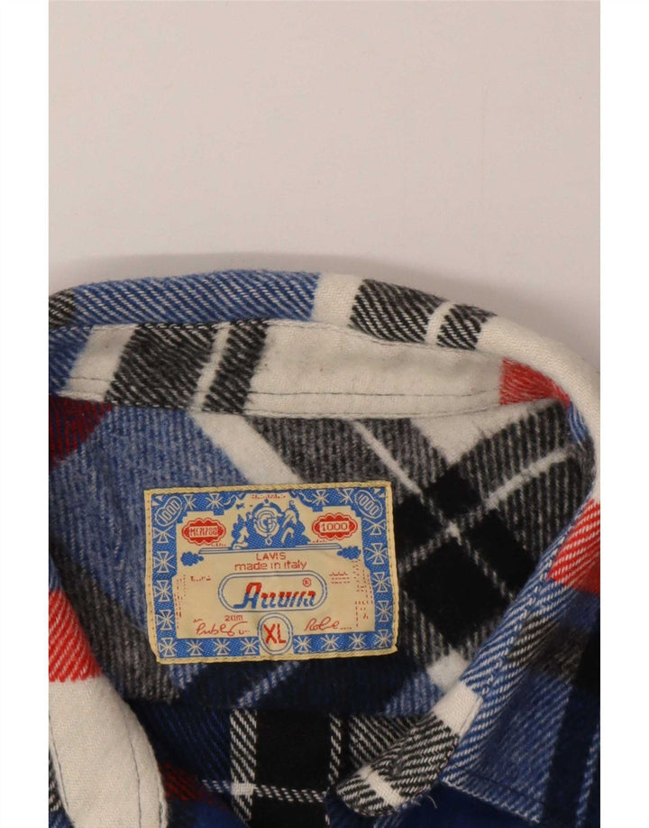 Vintage Mens Flannel Shirt XL Blue Check
