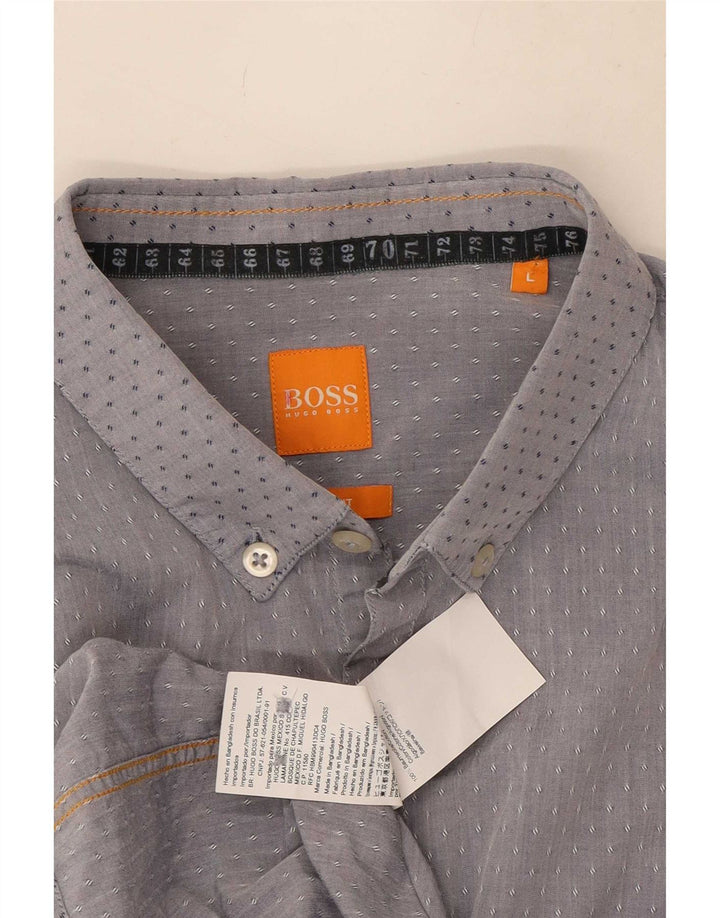 Hugo Boss Mens Shirt Large Grey Spotted Cotton