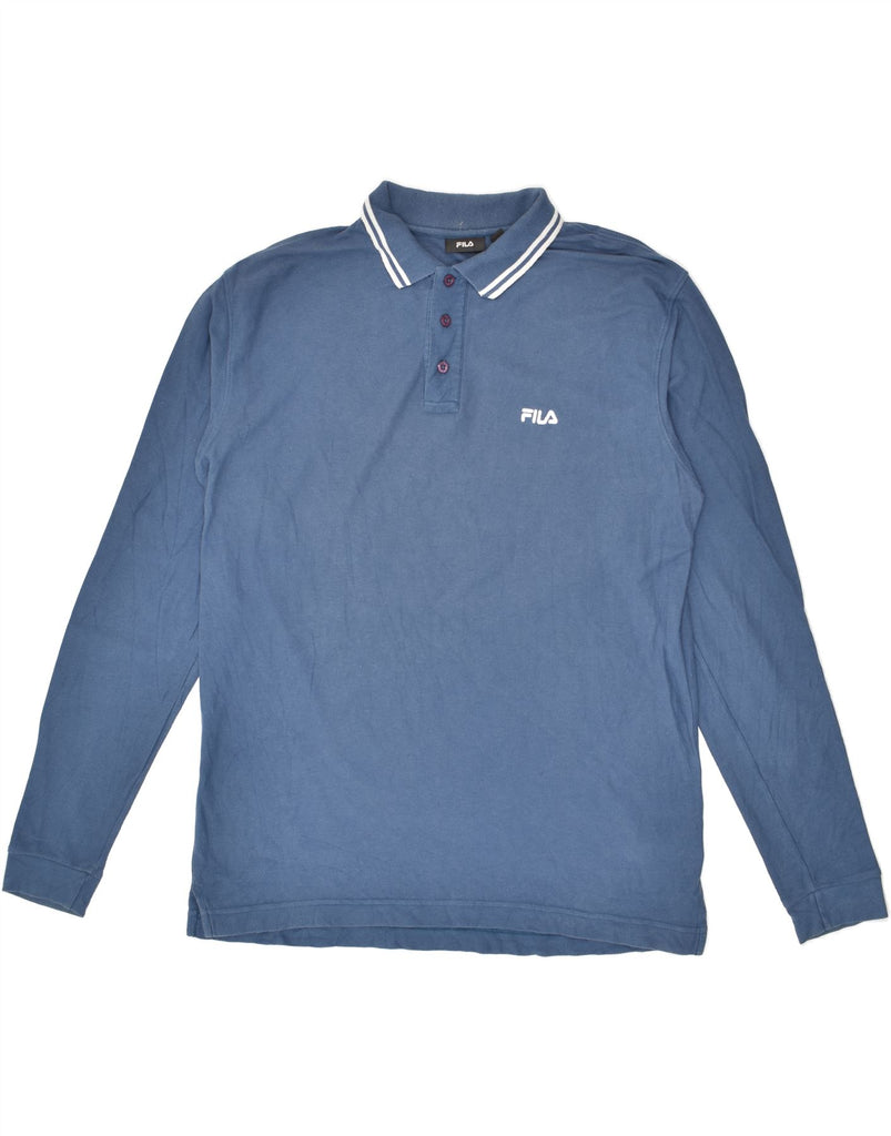 FILA Mens Long Sleeve Polo Shirt Large Blue Cotton | Vintage Fila | Thrift | Second-Hand Fila | Used Clothing | Messina Hembry 