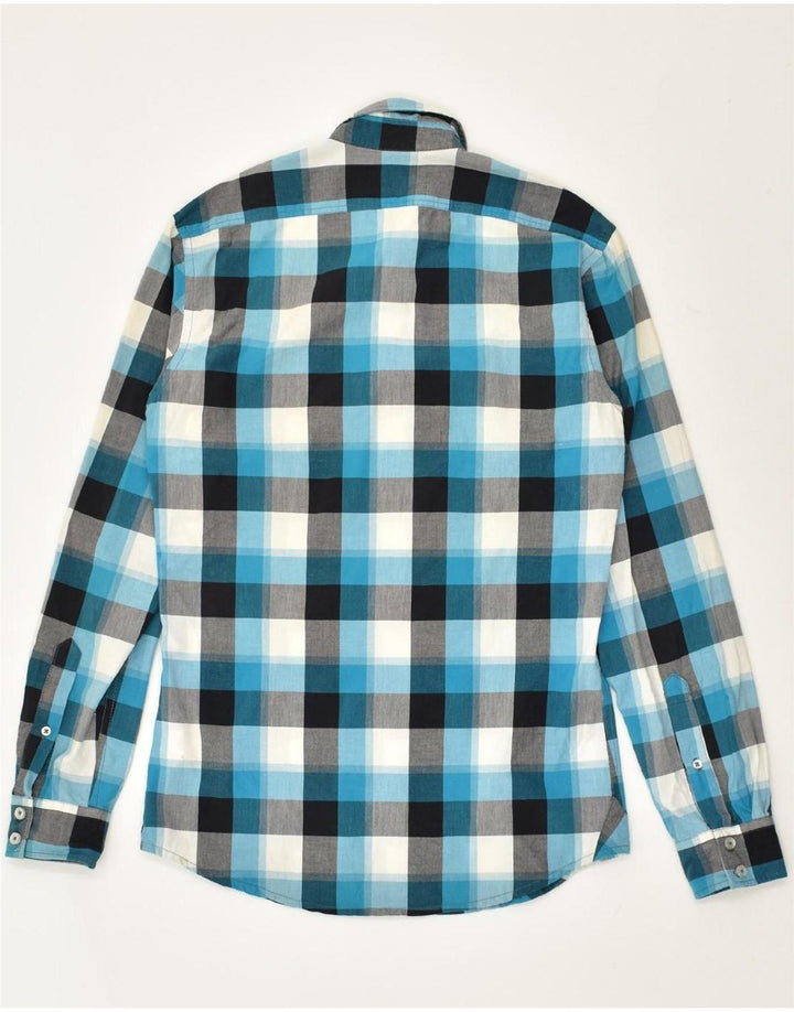 JULES Mens Fitted Shirt Small Blue Check Cotton Vintage Jules and Second-Hand Jules from Messina Hembry 