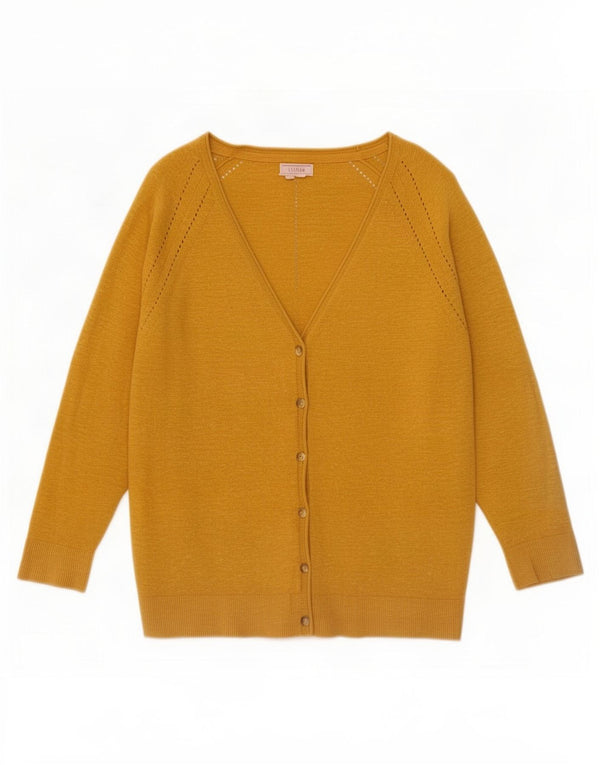 Fat Face Womens 3/4 Sleeve Cardigan Sweater UK 10 Small Yellow Cotton