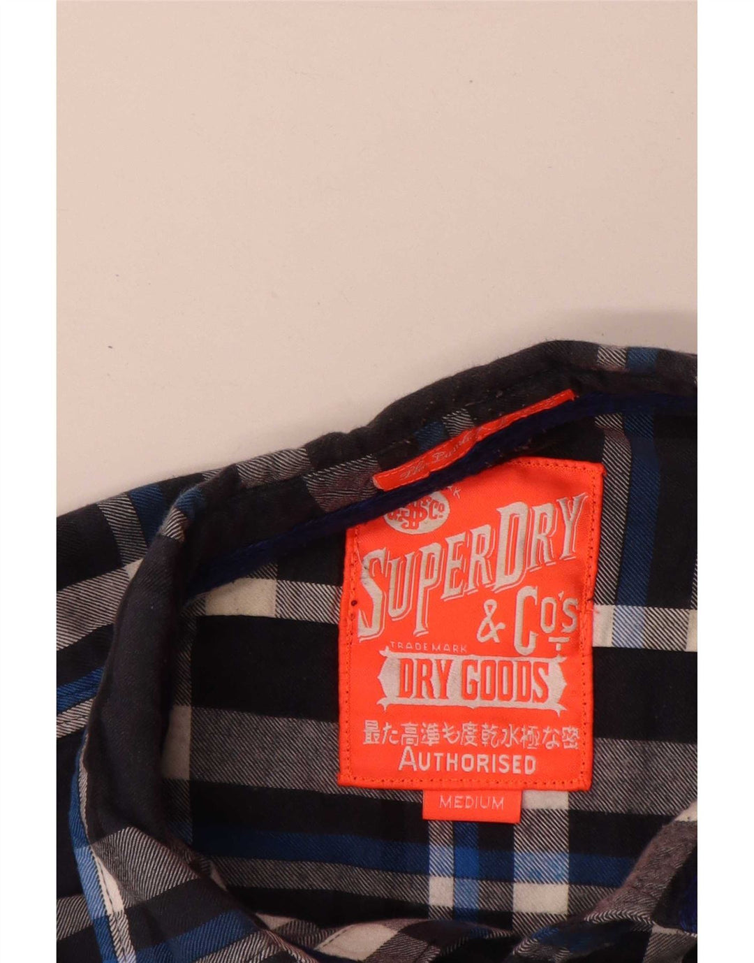Superdry Mens Flannel Shirt Medium Navy Blue Plaid Cotton