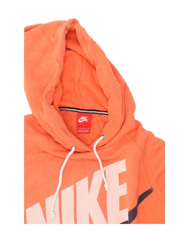 NIKE Womens Graphic Hoodie Jumper UK 14 Large Orange Cotton | Vintage Nike | Thrift | Second-Hand Nike | Used Clothing | Messina Hembry 