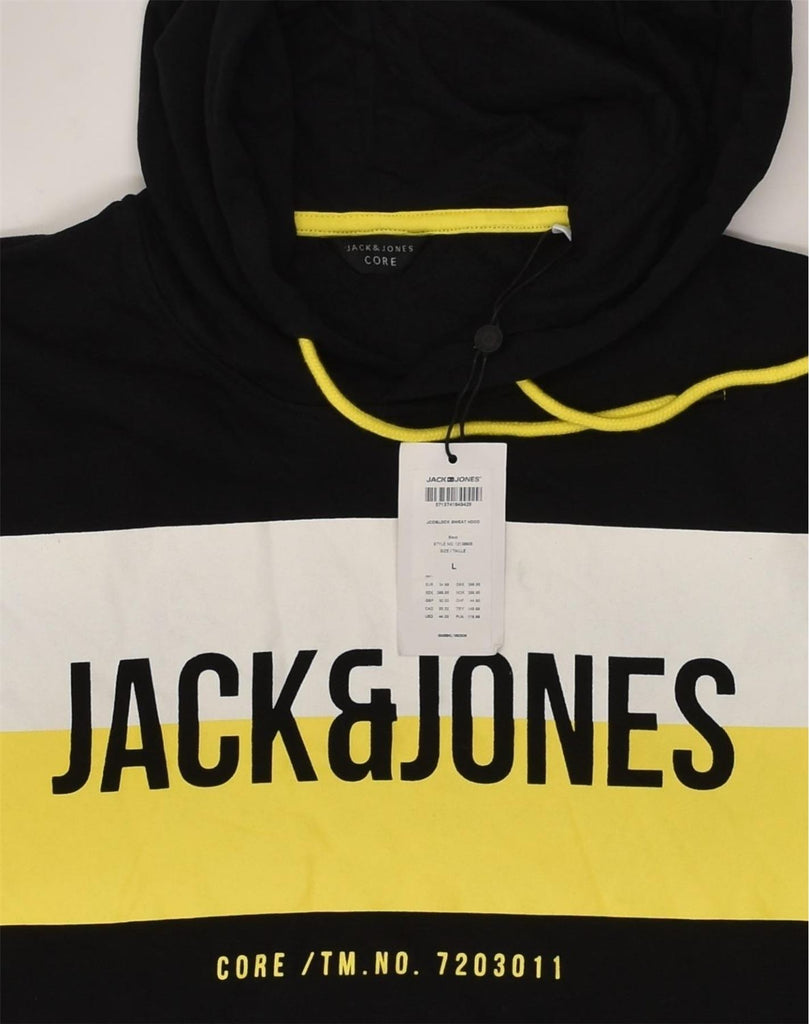 JACK & JONES Mens Graphic Hoodie Jumper Large Black Colourblock Cotton | Vintage Jack & Jones | Thrift | Second-Hand Jack & Jones | Used Clothing | Messina Hembry 