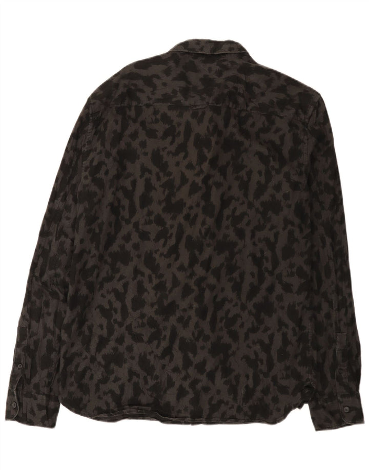 All Saints Mens Abstract Pattern Shirt Large Black Cotton
