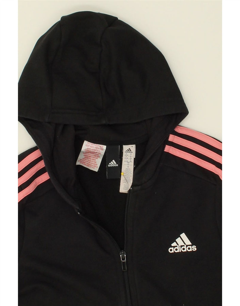 ADIDAS Girls Zip Hoodie Sweater 13-14 Years Black Cotton | Vintage Adidas | Thrift | Second-Hand Adidas | Used Clothing | Messina Hembry 