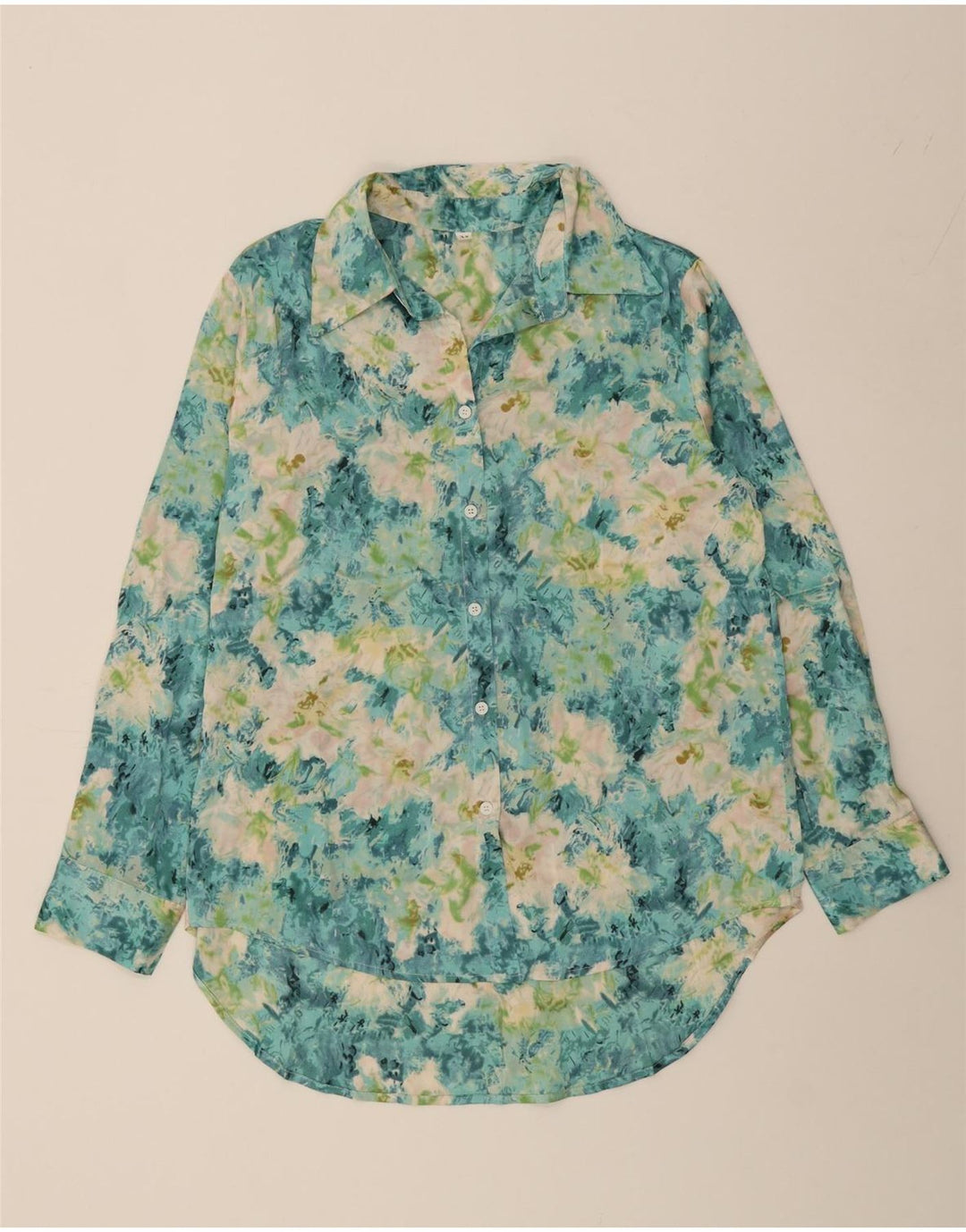 VINTAGE Womens Shirt Blouse UK 14 Medium Green Floral Polyester Vintage Vintage and Second-Hand Vintage from Messina Hembry 