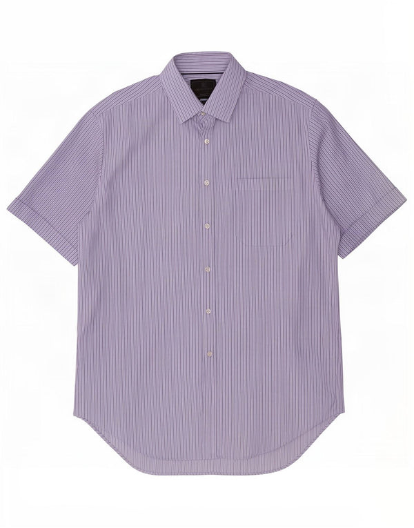 Marks & Spencer Mens Short Sleeve Shirt Size 16 41 Large Blue Pinstripe