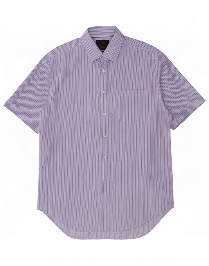 Marks & Spencer Mens Short Sleeve Shirt Size 16 41 Large Blue Pinstripe