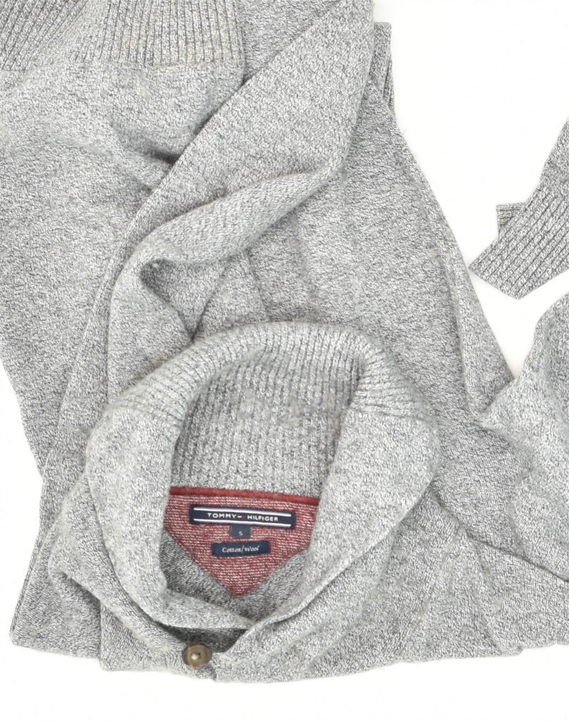 TOMMY HILFIGER Mens Shawl Neck Jumper Sweater Small Grey Cotton | Vintage Tommy Hilfiger | Thrift | Second-Hand Tommy Hilfiger | Used Clothing | Messina Hembry 