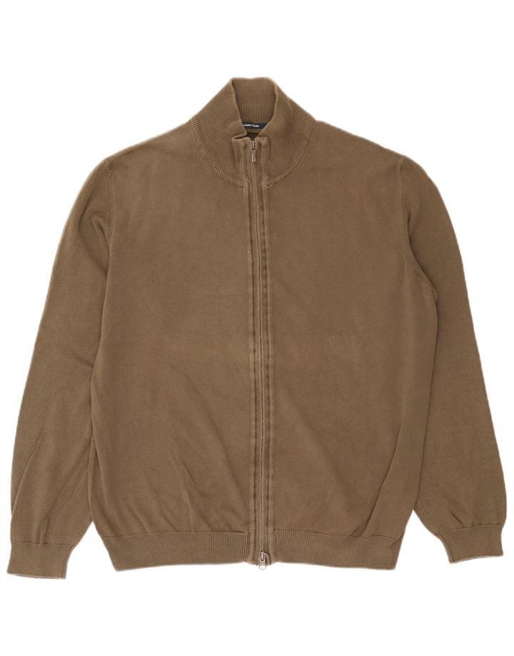 Massimo Dutti Mens Cardigan Sweater Large Khaki Cotton