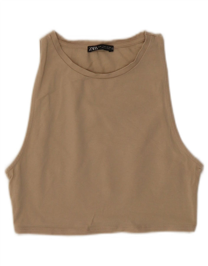 ZARA Womens Crop Top UK 12 Medium Beige Cotton