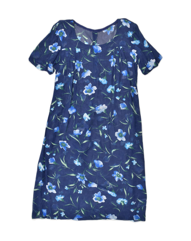 VINTAGE Womens Basic Dress UK 12 Medium Blue Floral Polyester | Vintage | Thrift | Second-Hand | Used Clothing | Messina Hembry 