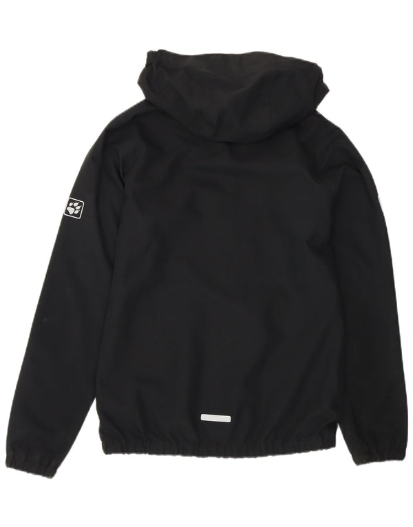 Jack Wolfskin Boys Graphic Hooded Rain Jacket 11-12 Years Black Polyester