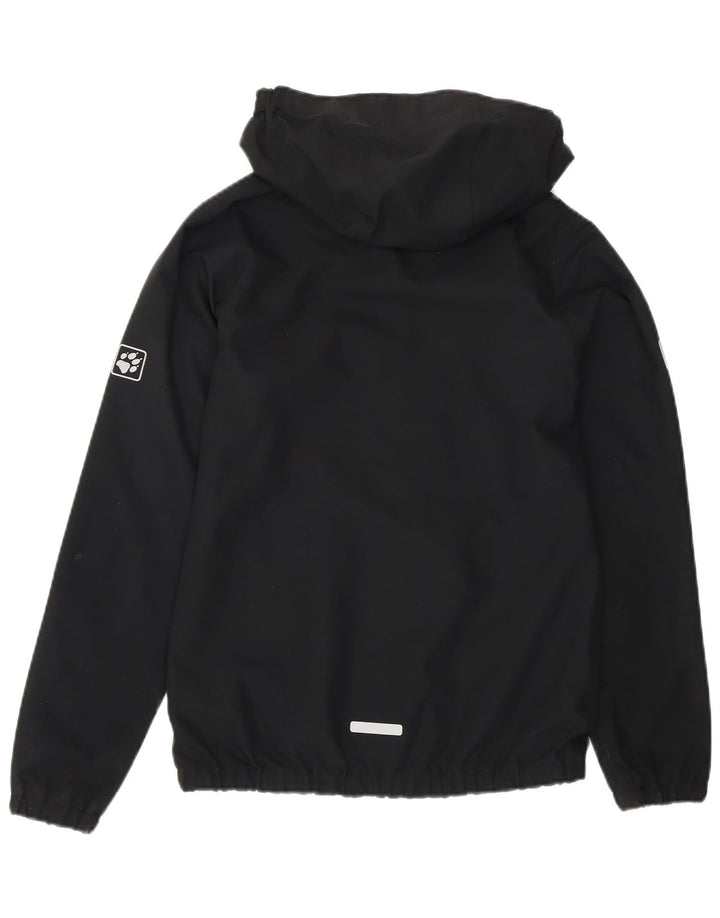 Jack Wolfskin Boys Graphic Hooded Rain Jacket 11-12 Years Black Polyester