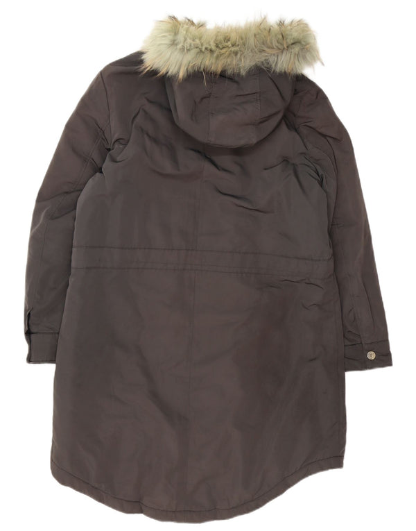 Trussardi Womens Hooded Oversized Padded Coat IT 44 Medium Brown Nylon
