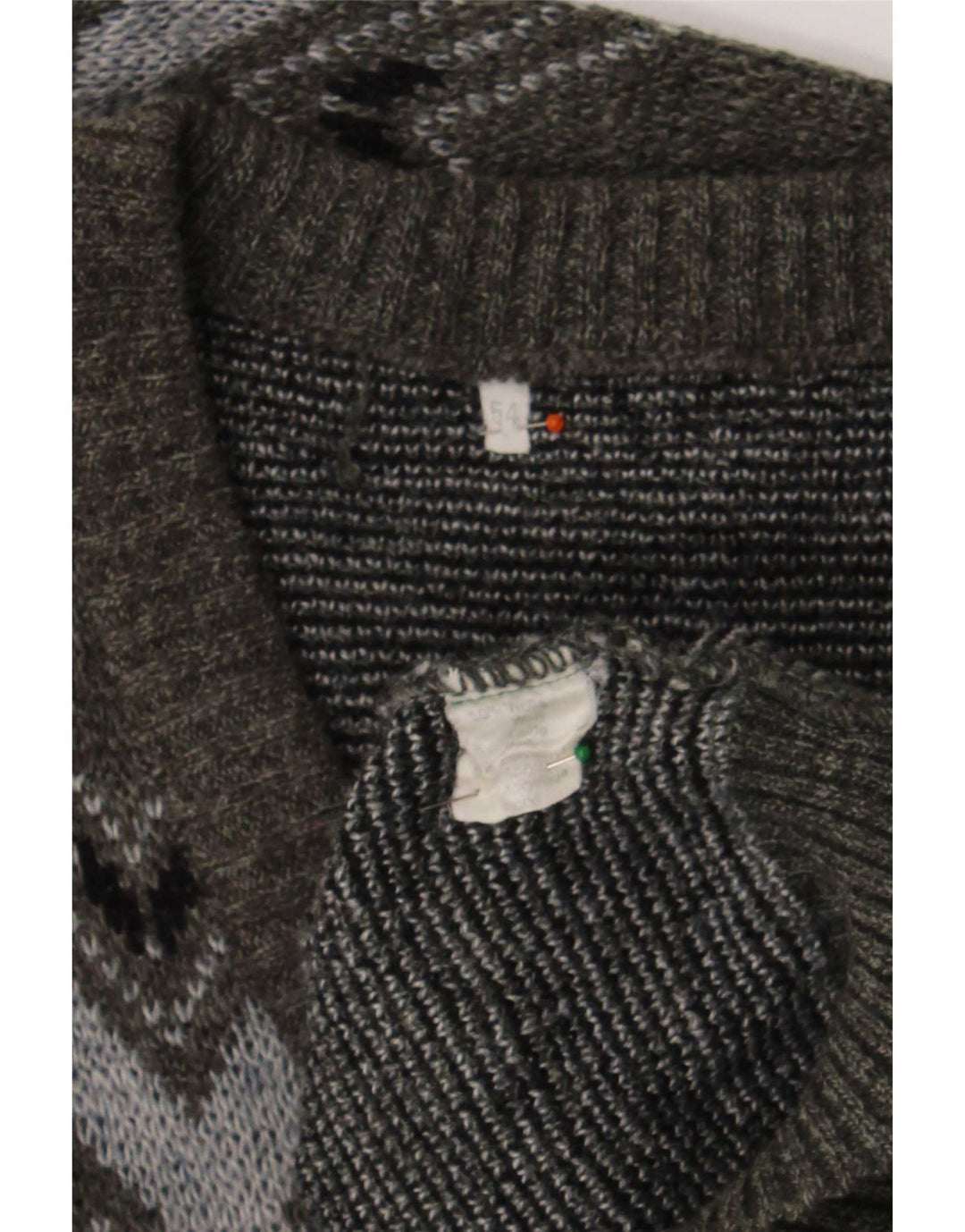 Vintage Mens V-Neck Jumper Sweater IT 54 XL Grey Argyle/Diamond Wool