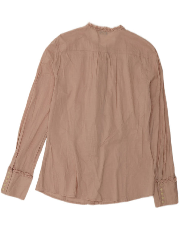 Benetton Womens Ruffle Front Shirt Blouse UK 14 Large Pink